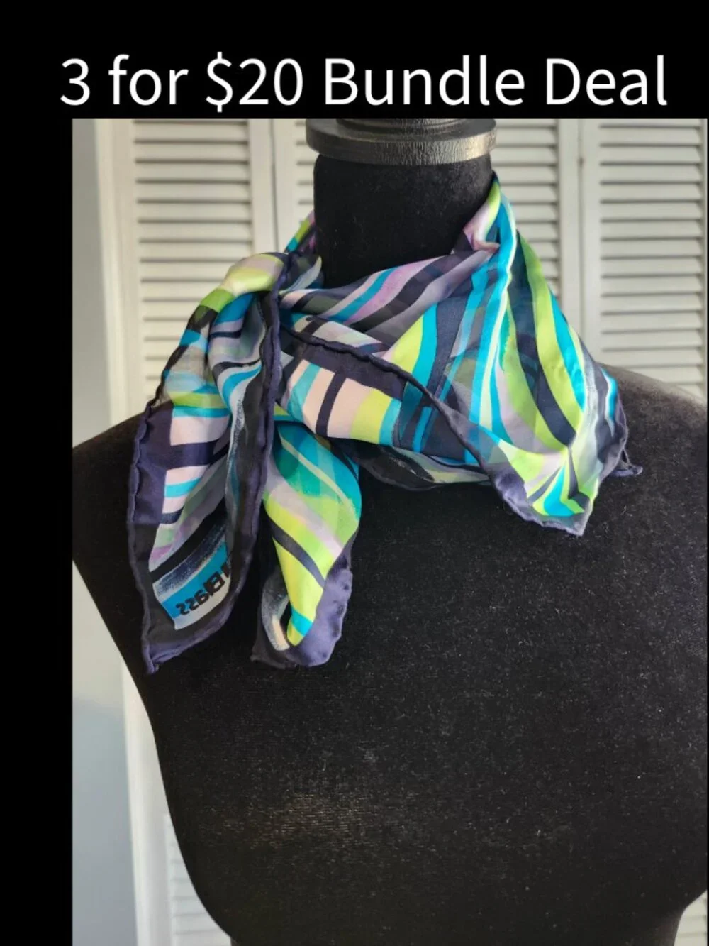 🚨 Vintage Bill Blass Scarf 20x20 Striped Chiffon Sheer Lightweight Retro Pastel